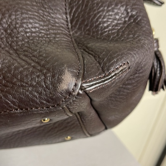 Cole Haan Village H06 Pebble Leather Tassel Dark Brown Shoulder Bag - Picture 9 of 16